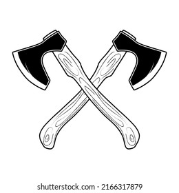 Crossed axes. A woodcutter's axe isolated on a white background. An element for a logo with crossed axes.