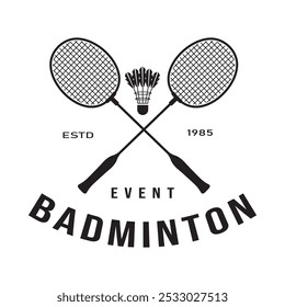 Crossed Badminton Schläger Design mit Shuttle-Hahn in der oberen Mitte, einfaches Design, für Badminton Sport