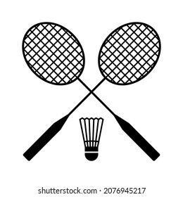 crossed badminton racket with shuttlecock vector icon