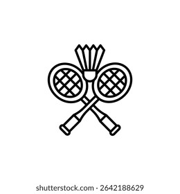 Crossed Badminton Racquets And Shuttlecock In Simple Line Art Style