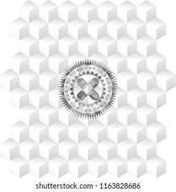 crossed bandage plaster icon inside realistic grey emblem with geometric cube white background