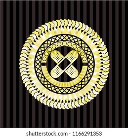 crossed bandage plaster icon inside golden emblem or badge