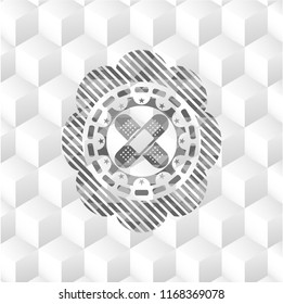 crossed bandage plaster icon inside realistic grey emblem with cube white background