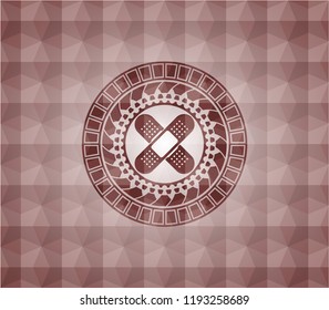 crossed bandage plaster icon inside red emblem with geometric pattern. Seamless.