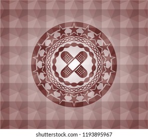 crossed bandage plaster icon inside red geometric pattern emblem. Seamless.
