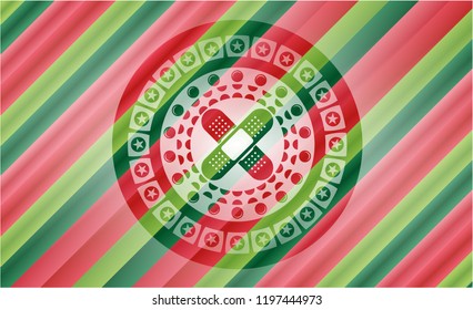 crossed bandage plaster icon inside christmas emblem.