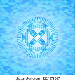 crossed bandage plaster icon inside light blue emblem. Mosaic background