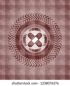 crossed bandage plaster icon inside red polygonal badge. Seamless.