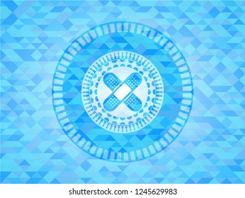 crossed bandage plaster icon inside light blue emblem with mosaic background