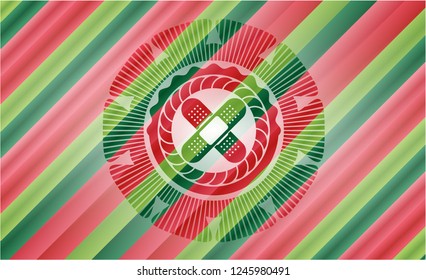 crossed bandage plaster icon inside christmas style emblem.