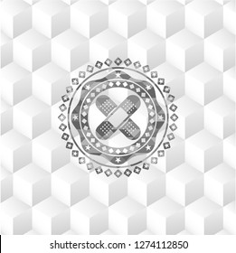 crossed bandage plaster icon inside realistic grey emblem with cube white background