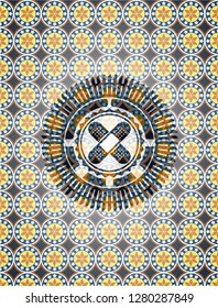 crossed bandage plaster icon inside arabic emblem background. Arabesque decoration.