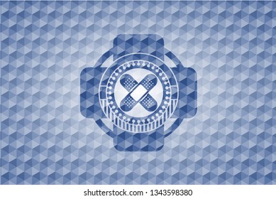 crossed bandage plaster icon inside blue hexagon badge.