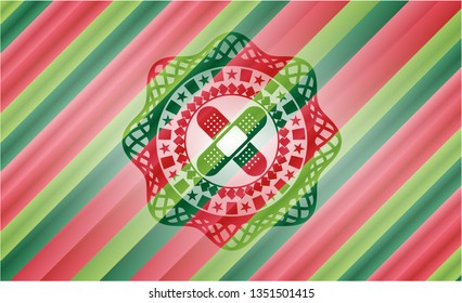 crossed bandage plaster icon inside christmas emblem.