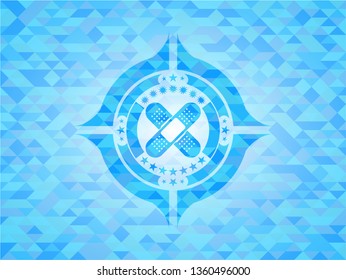 crossed bandage plaster icon inside light blue mosaic emblem