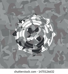 crossed bandage plaster icon inside grey camouflage texture