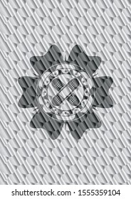 crossed bandage plaster icon inside shiny silver badge. Scales pattern. Vector Illustration. Detailed.