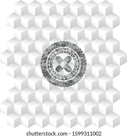 crossed bandage plaster icon inside grey icon or emblem with geometric cube white background