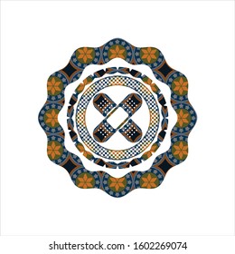 crossed bandage plaster icon inside arabic style emblem. Arabesque decoration.