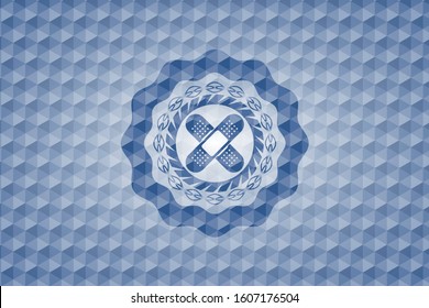 crossed bandage plaster icon inside blue polygonal badge.