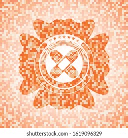 crossed bandage plaster icon inside abstract orange mosaic emblem
