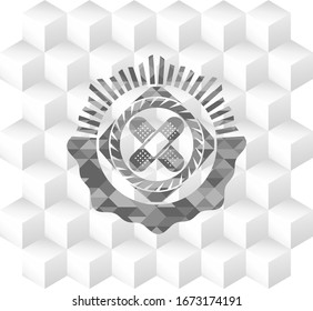 crossed bandage plaster icon inside retro style grey emblem with geometric cube white background