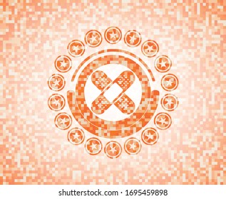 crossed bandage plaster icon inside orange mosaic emblem with background