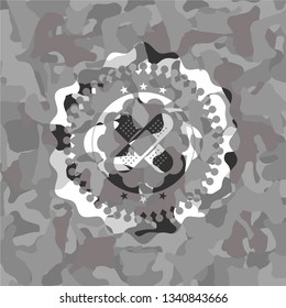 Crossed Bandage Plaster Icon On Grey Camo Texture