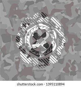 Crossed Bandage Plaster Icon On Grey Camo Texture