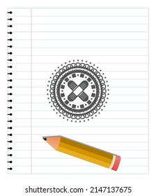 crossed bandage plaster icon pencil emblem. Vector Illustration. Detailed. 