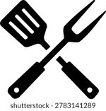 Crossed barbecue spatula and fork utensils icon, bbq chef tools vector symbol