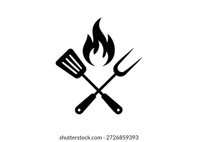 Herramientas de barbacoa cruzadas con icono de llama