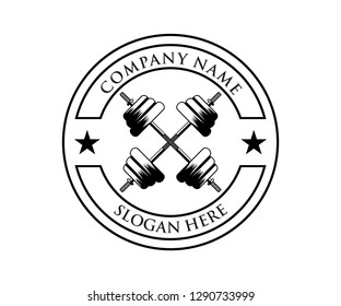 crossed barbel fitness gym sport vector logo design template