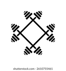 Crossed barbells with empty space in the center. Vector illustration on white background. 