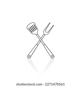 Crossed barbeque fork and spatula icon isolated vector graphics