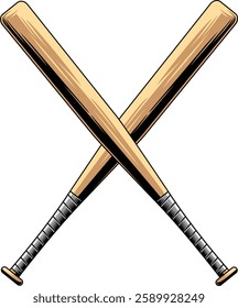 Crossed Baseball Bat Graphic Logo Design - Vector Hand Drawn Illustration Isolated On Transparent Background