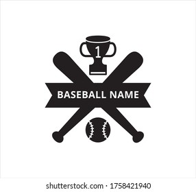 crossed baseball bat with number one trophy ribbon banner vector icon logo design template for sticker and print cutting