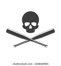 Crossed Baseball bat  and skull icon in flat style. Logo template.