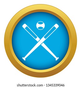 Crossed baseball bats and ball icon blue vector isolated on white background for any design