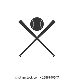 Crossed baseball bats and ball icon isolated. Flat design. Vector Illustration