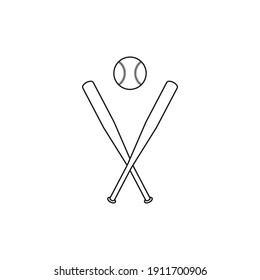 Crossed baseball bats and baseball ball icon. Vector. Line style.