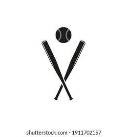 Crossed baseball bats and baseball ball icon. Vector. Flat design.