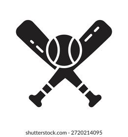 Símbolo de ícone de bola de bastões de beisebol cruzado vetor de glifo sólido para equipamento de competição de jogos da liga esportiva e do torneio de partidas por equipes