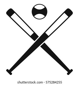 Crossed baseball bats and ball icon. Simple illustration of crossed baseball bats and ball vector icon for web
