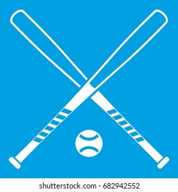 Crossed baseball bats and ball icon white isolated on blue background vector illustration
