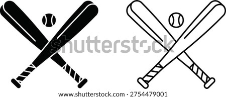 Crossed Baseball Bats and Ball Icon Set Vector