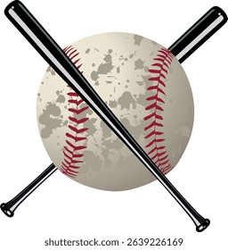 Crossed baseball bats with a baseball ball isolated in a white background