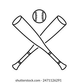 Crossed baseball bats and ball line icon. Clipart image isolated on white background