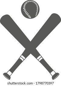 Bates de béisbol cruzados y pelota de béisbol con fondo blanco. Ilustración vectorial.