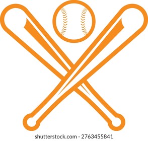 Crossed Baseball Bats and Ball Outline Icon